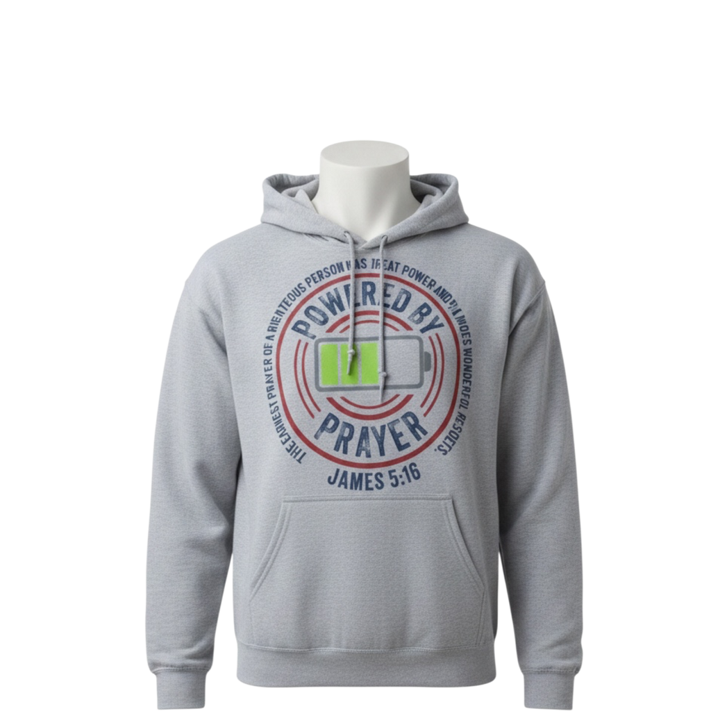 Powered By Prayer Christian Hoodie | James 5:16 Faith Apparel
