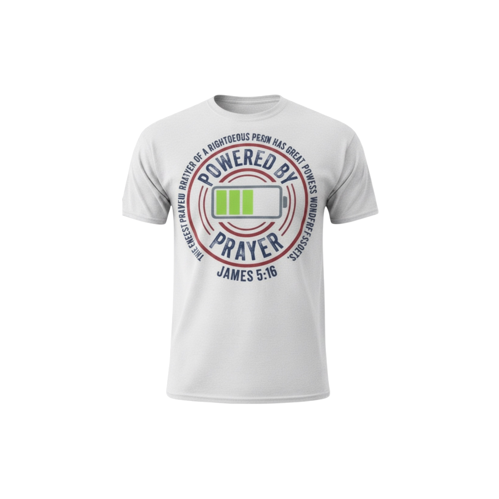 Powered By Prayer™ Christian T-Shirt | James 5:16